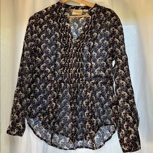 Maeve Navy and Cream Monkey Print Blouse